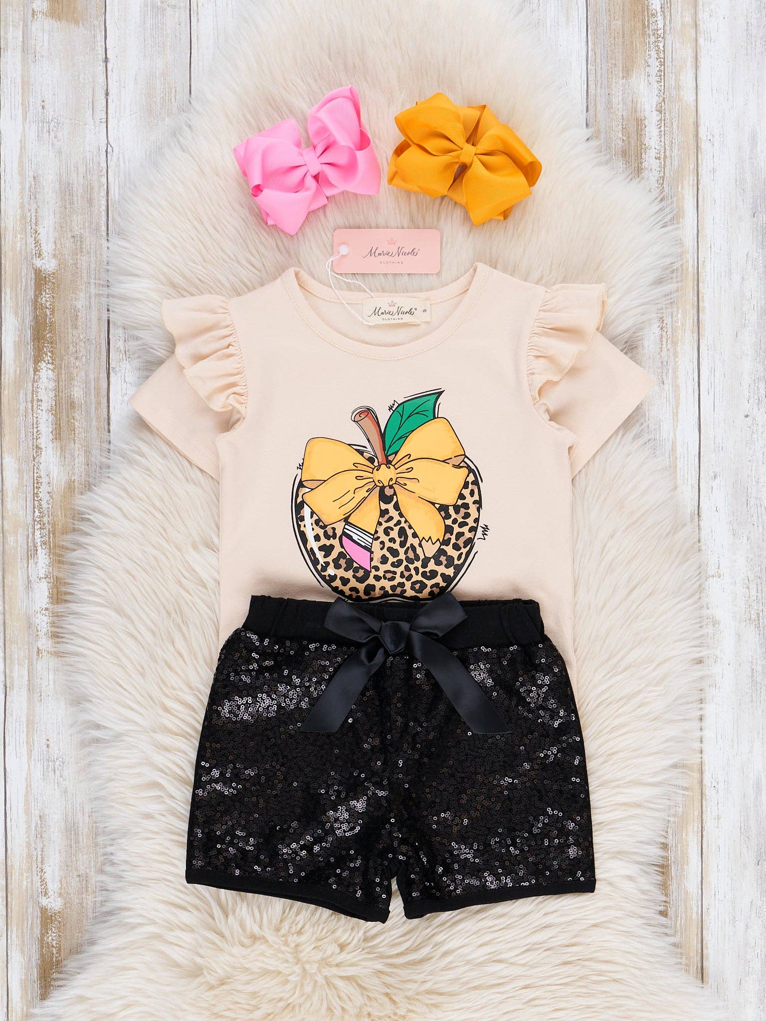 Leopard Apple Sequin Outfit - Bella June's Boutique