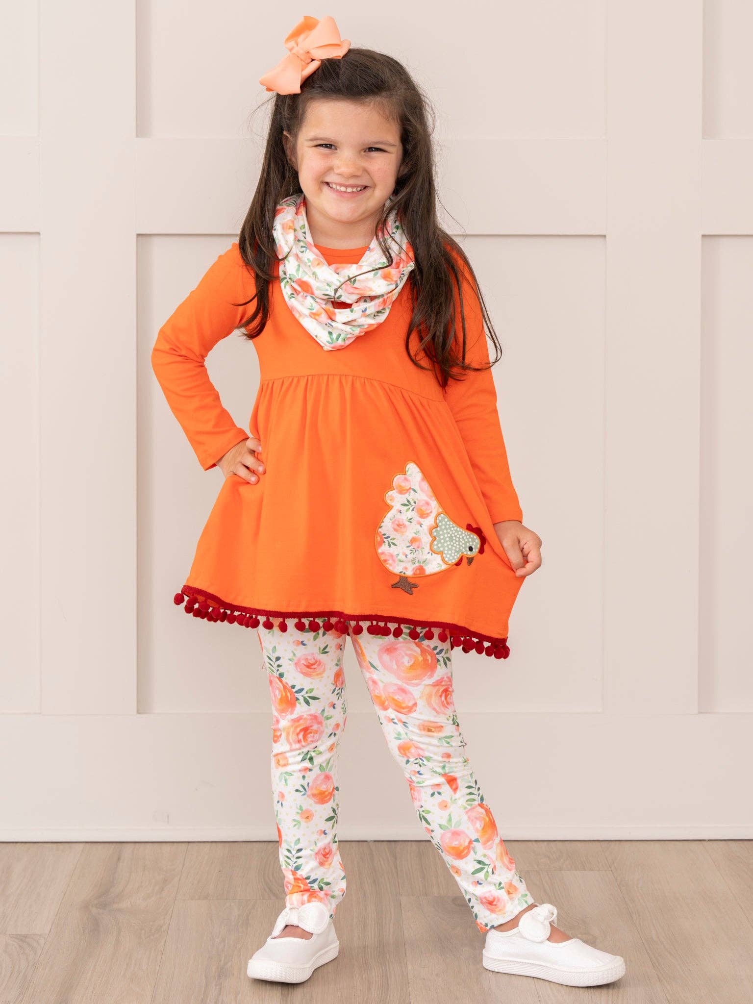 Orange Floral Chicken Outfit w/ Scarf - Bella June's Boutique