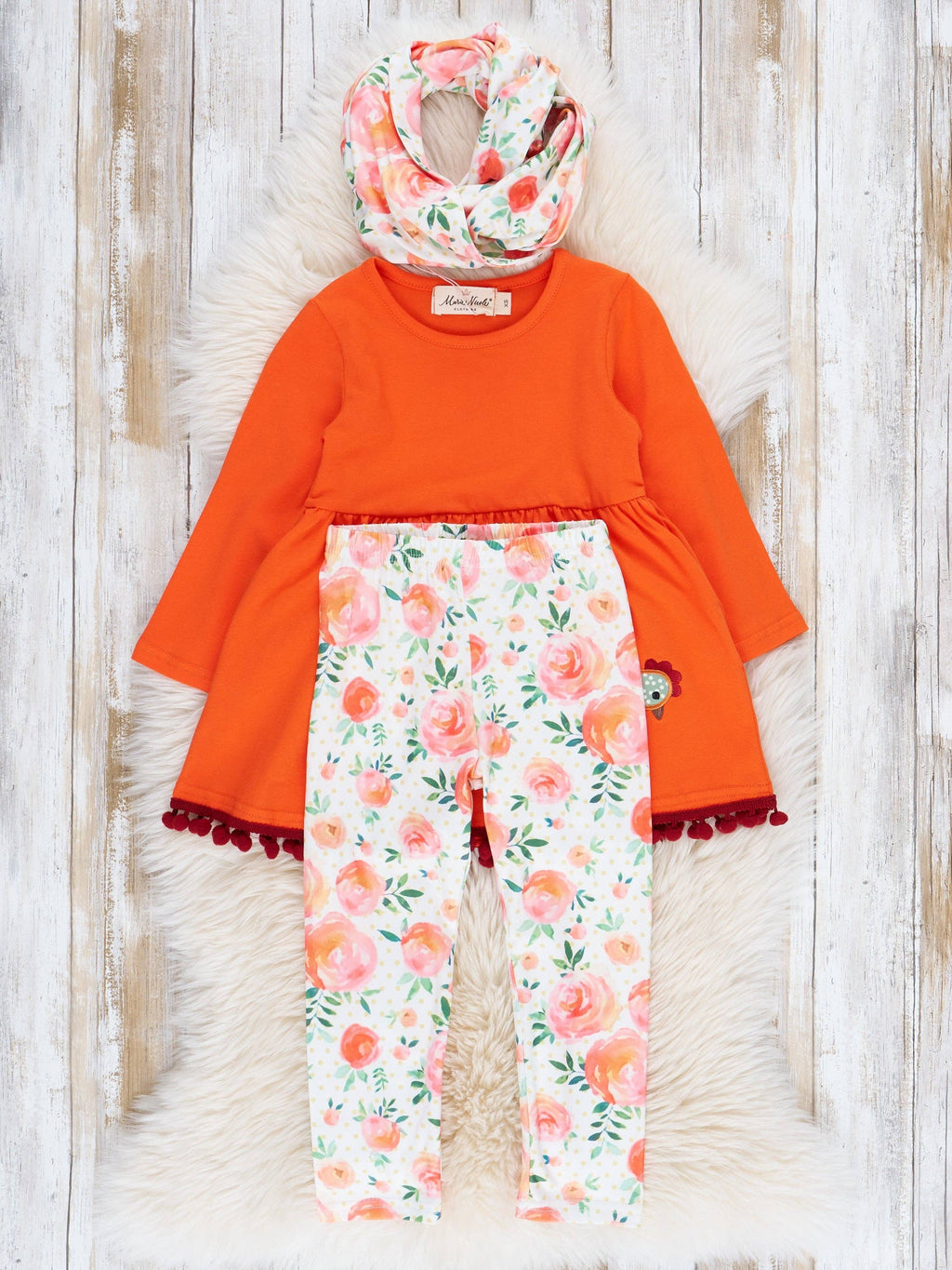 Orange Floral Chicken Outfit w/ Scarf - Bella June's Boutique
