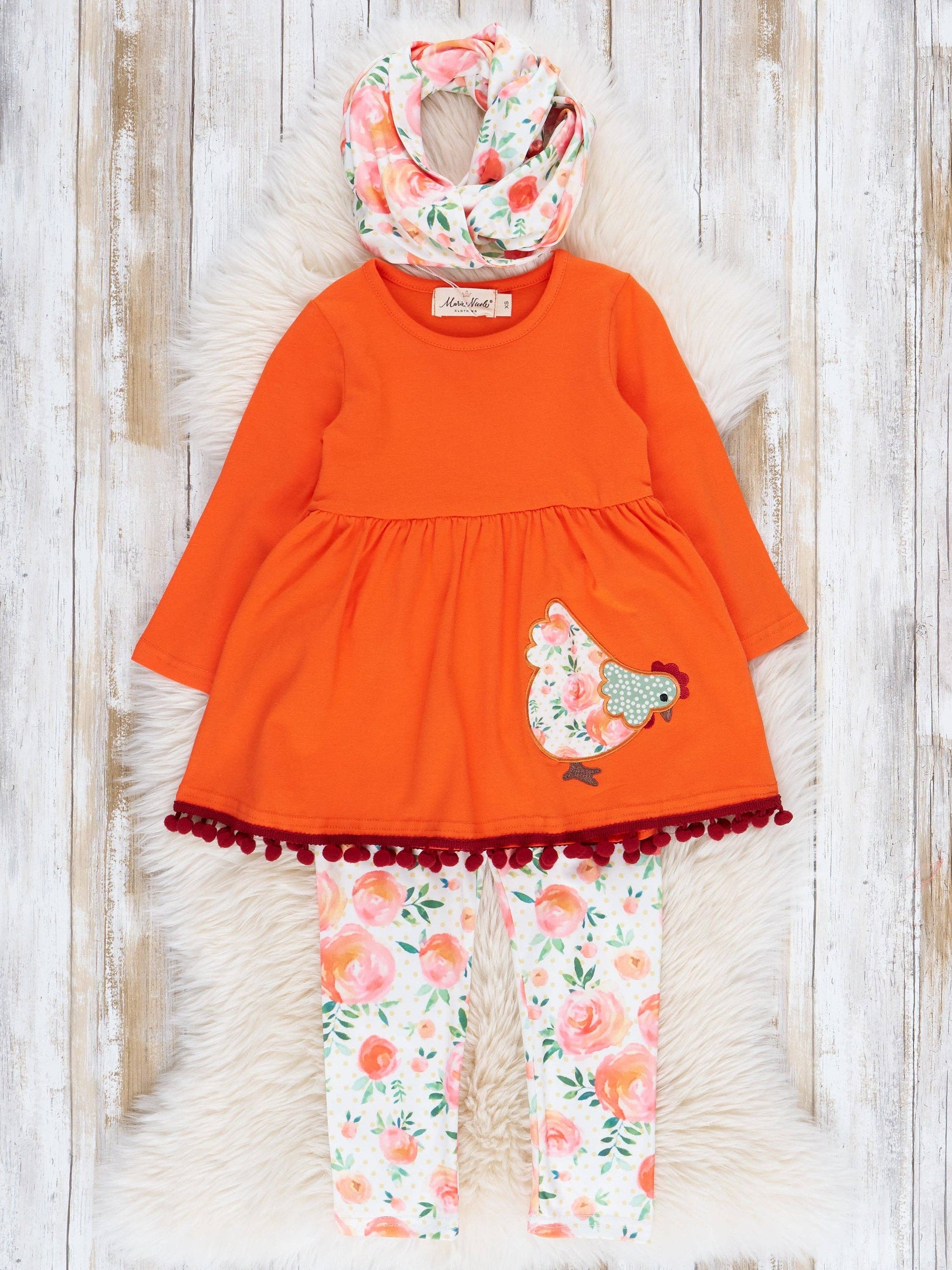 Orange Floral Chicken Outfit w/ Scarf - Bella June's Boutique