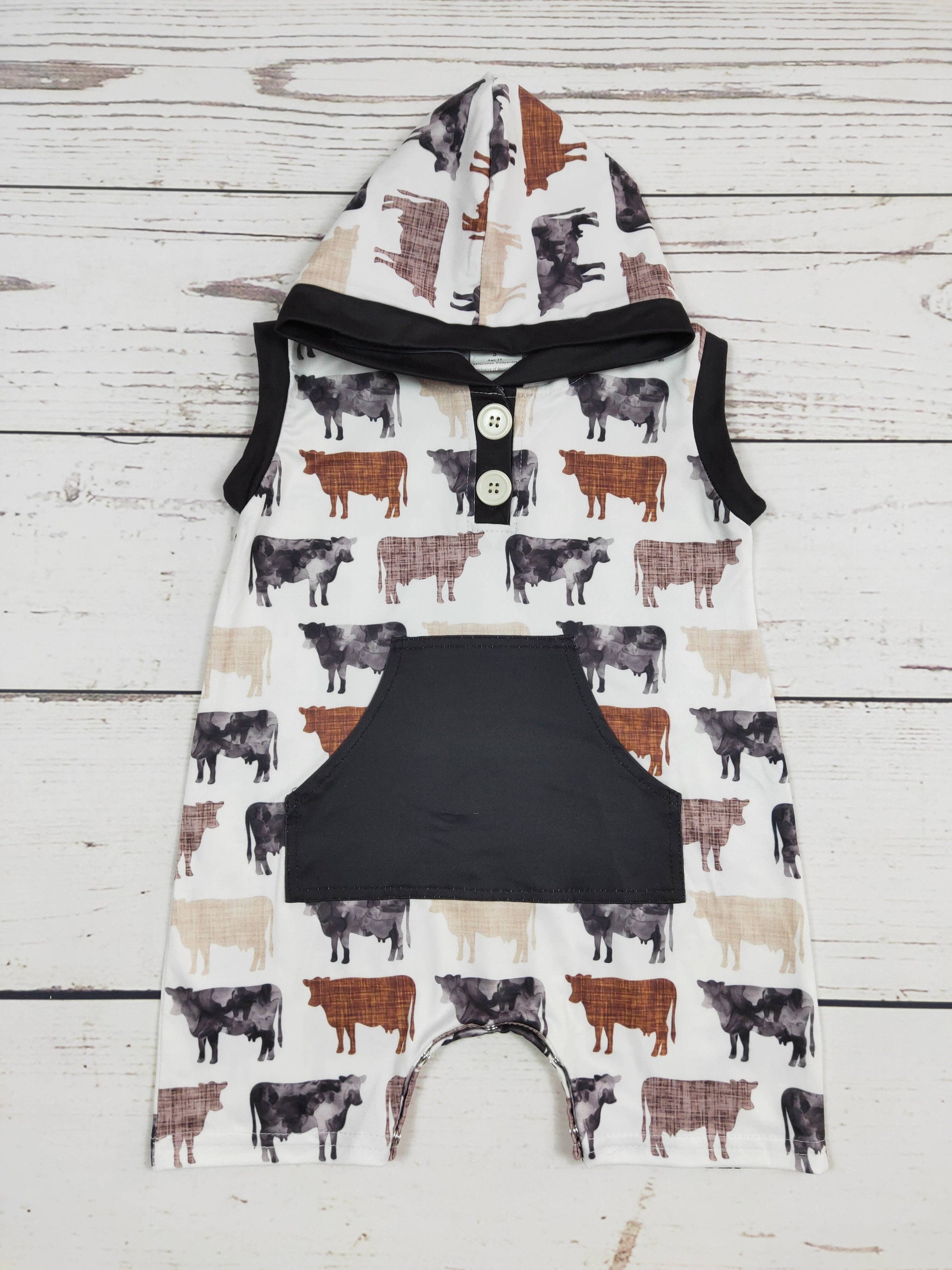 Baby Boys Cows Printed Hoodie Romper - Bella June's Boutique
