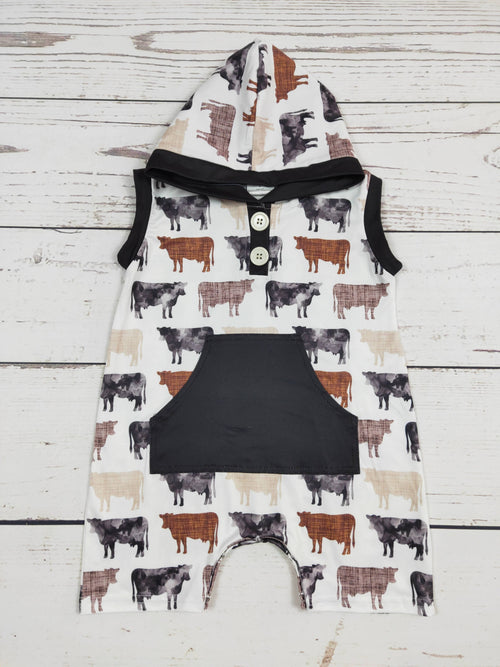 Baby Boys Cows Printed Hoodie Romper - Bella June's Boutique