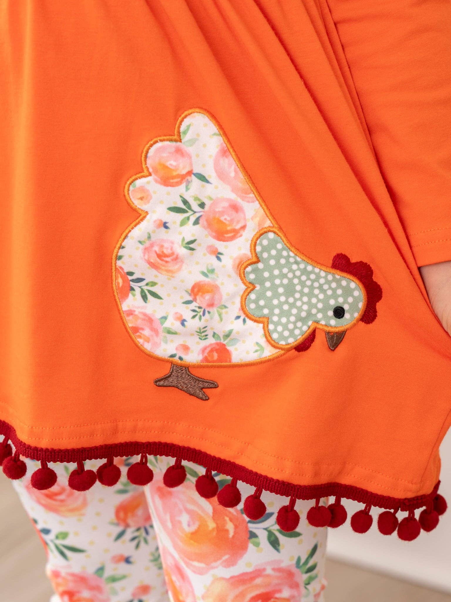 Orange Floral Chicken Outfit w/ Scarf - Bella June's Boutique