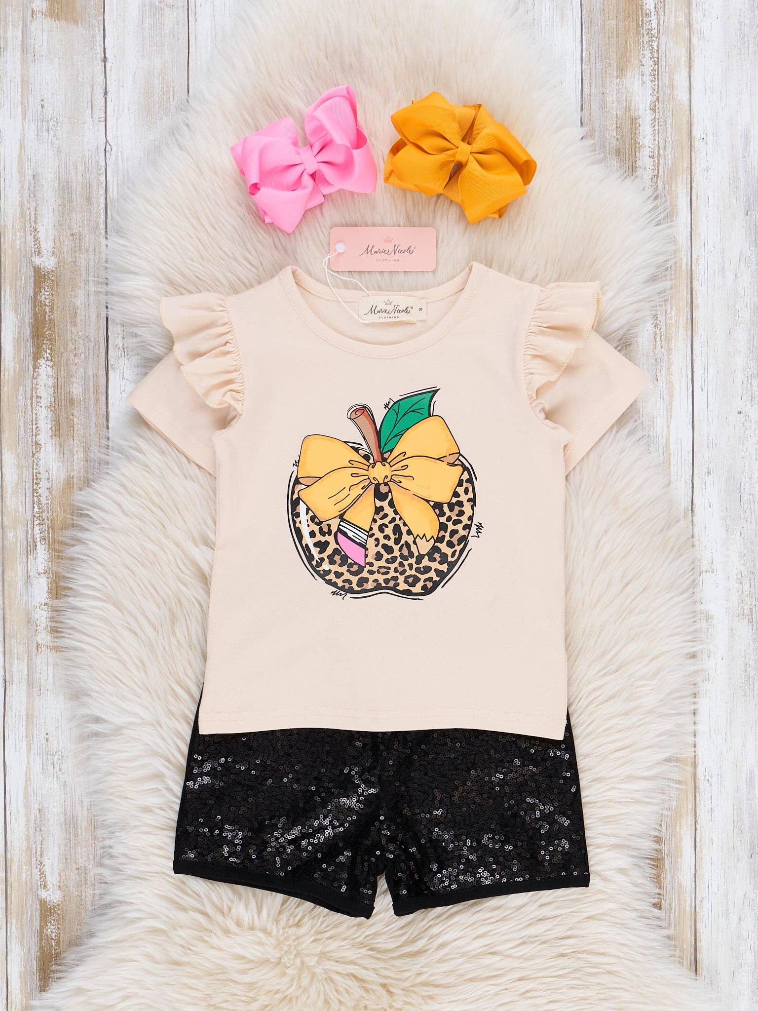 Leopard Apple Sequin Outfit - Bella June's Boutique